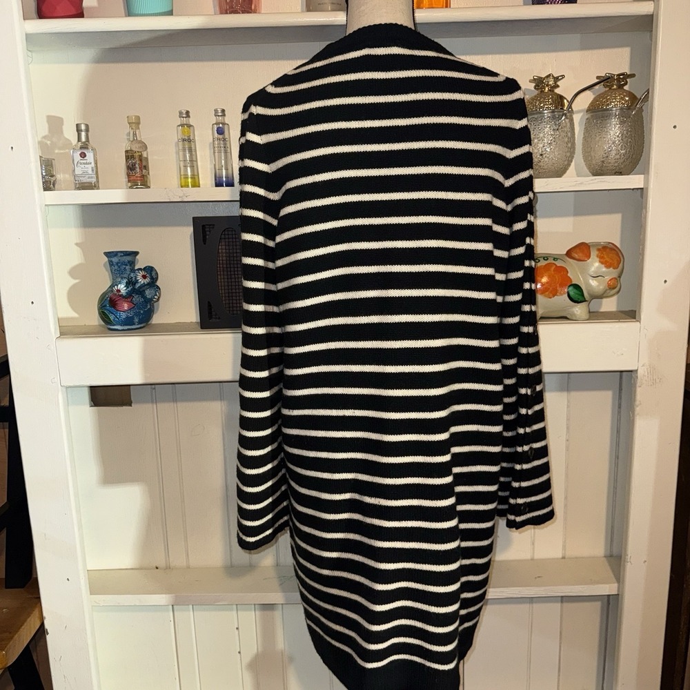 Madewell Black White Striped Button Sleeves Merino Wool Knit Sweater Dress Large - Picture 4 of 8